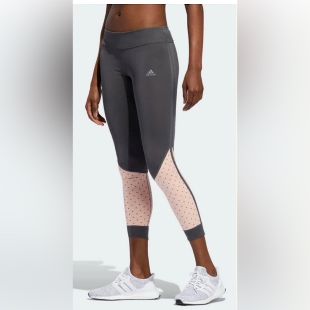 Adidas Running Climacool Charcoal and Light Pink Polka Dot Leggings Tights